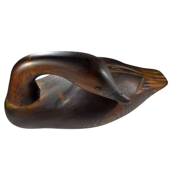 Hand-Carved Wooden Swan duck Sculpture Signed 1988 Rustic Home Decor Collectible - Picture 1 of 6
